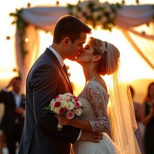 Fotografia de um casal se beijando durante a cerimônia de casamento em Salvador