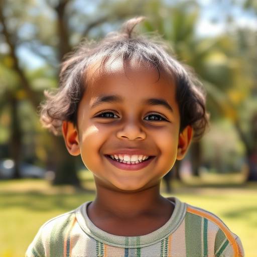 Retrato de uma crianäa sorrindo alegremente em um parque ensolarado no Parque da Cidade em Salvador, Bahia